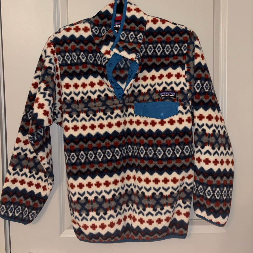 Patagonia Synchilla Fleece with Red and Blue Pattern